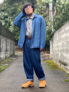 「デニムonデニム」｜「アイテム（デニムジャケット）」を使った、ろばみみさん（メンズ・166cm）の春コーディネート