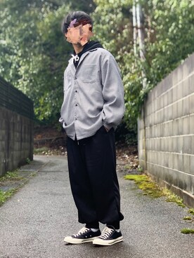 「INTER FACTORY（インターファクトリー）のWEARISTA Suzu × INTER FACTORY　ヨーク付きステッチパーカー（パーカー）」を使った、ろばみみさん（メンズ・166cm）の春コーディネート