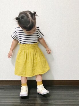 「CONVERSE（コンバース）のBABY ALL STAR N Z/ベビー　オールスター　N　Z（スニーカー、ホワイト系）」を使った、api✳︎さん（キッズ・80cm）の秋コーディネート