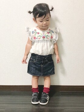 「ZARA（ザラ）のアイテム（トップス、ホワイト系）」を使った、api✳︎さん（キッズ・80cm）の秋コーディネート