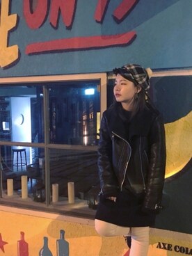 「FOREVER 21」｜「アイテム（ライダースジャケット）」を使った、如初🍁さん（レディース・155cm）の春コーディネート