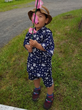 「むぎわら帽子」｜「アイテム（浴衣）」を使った、KOU🐴HAKKU🌳さん（キッズ・90cm）の夏コーディネート