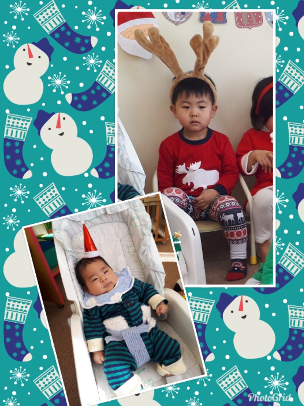 「おとこのこ、兄弟、3歳、２ヶ月、クリスマス、DAISO」｜「DAISOのアイテム（カチューシャ、ブラウン系）」を使った、KOU🐴HAKKU🌳さん（キッズ・90cm）の冬コーディネートの1枚目の写真
