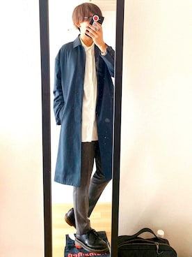 「EMMA  CLOTHES」｜「アイテム（ステンカラーコート）」を使った、雑🚬🐈‍⬛【相互フォロー】さん（メンズ・169cm）の春コーディネート