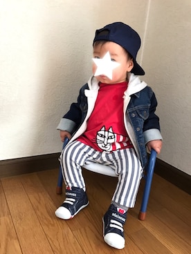「1歳3ヶ月」｜「アイテム（デニムジャケット）」を使った、yuuuuuさん（キッズ・80cm）の冬コーディネート
