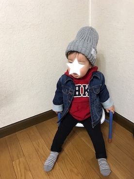 「1歳3ヶ月」｜「アイテム（デニムジャケット）」を使った、yuuuuuさん（キッズ・80cm）の春コーディネート
