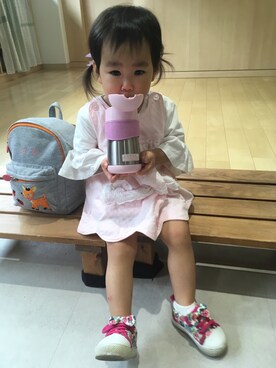 「Moujonjon（ムージョンジョン）のアイテム（ママ＆ベビー）」を使った、かなやんさん（キッズ・80cm）の夏コーディネート