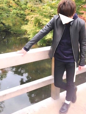 「ベロア」｜「アイテム（ライダースジャケット）」を使った、YuuKiさん（メンズ・172cm）の秋コーディネート