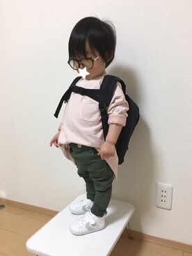 「Lee（リー）のアイテム（バックパック/リュック）」を使った、Yuzu𓈒𓏸𓐍さん（キッズ・80cm）の春コーディネート