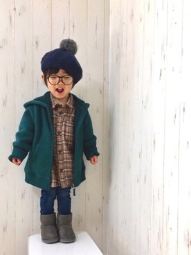「アイテム（シャツ/ブラウス、ブラウン系）」を使った、Yuzu𓈒𓏸𓐍さん（キッズ・90cm）の冬コーディネート
