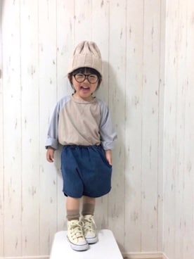 「ラグランTシャツ」｜「アイテム（ラッピングキット）」を使った、Yuzu𓈒𓏸𓐍さん（キッズ・90cm）の春コーディネート