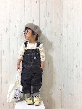 「エコバッグ」｜「アイテム（オールインワン・サロペット）」を使った、Yuzu𓈒𓏸𓐍さん（キッズ・90cm）の春コーディネート