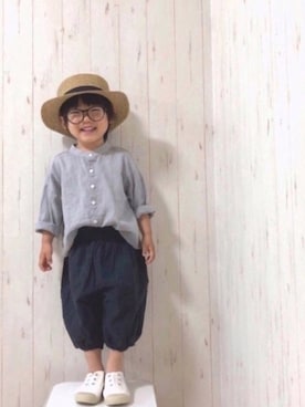 「ノーカラーシャツ」｜「アイテム（スリッポン）」を使った、Yuzu𓈒𓏸𓐍さん（キッズ・90cm）の夏コーディネート