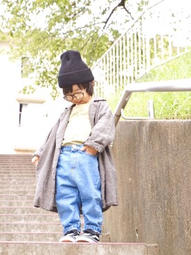 「ロングジャケット」｜「アイテム（その他）」を使った、Yuzu𓈒𓏸𓐍さん（キッズ・90cm）の秋コーディネート
