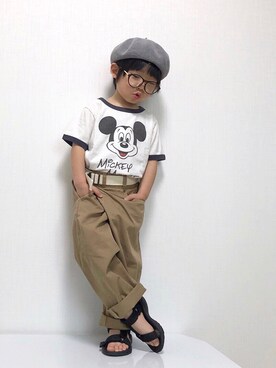 「ミッキー」｜「アイテム（ハンチング/ベレー帽）」を使った、Yuzu𓈒𓏸𓐍さん（キッズ・100cm）の夏コーディネート