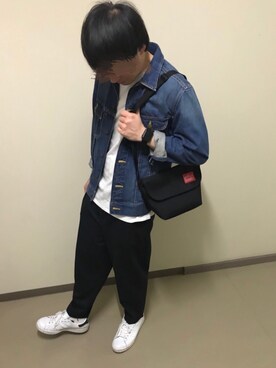 「Manhattan Portage」｜「アイテム（スラックス）」を使った、Doraさん（メンズ・171cm）の春コーディネート