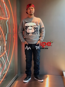 「AAPE BY A BATHING APE（エーエイプバイアベイシングエイプ）のアイテム（パンツ）」を使った、松田 和真さん（メンズ・166cm）の冬コーディネート