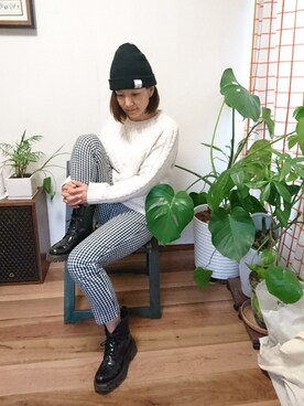 「JUNRED（ジュンレッド）のアイテム（ニットキャップ/ビーニー）」を使った、moaninさん（レディース・161cm）の秋コーディネート