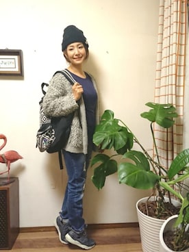 「JUNRED（ジュンレッド）のアイテム（ニットキャップ/ビーニー）」を使った、moaninさん（レディース・161cm）の秋コーディネート