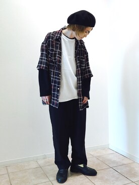 「JUNRED（ジュンレッド）のアイテム（ハンチング/ベレー帽）」を使った、Denさん（メンズ・169cm）の春コーディネート