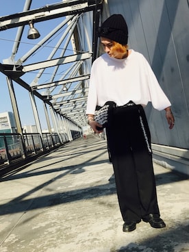 「JUNRED（ジュンレッド）のアイテム（ニットキャップ/ビーニー）」を使った、Denさん（メンズ・169cm）の春コーディネート