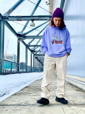 「JUNRED（ジュンレッド）のアイテム（ニットキャップ/ビーニー）」を使った、Denさん（メンズ・169cm）の冬コーディネート