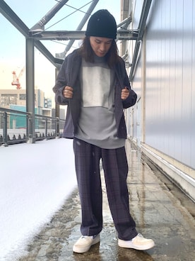 「JUNRED（ジュンレッド）のアイテム（ニットキャップ/ビーニー）」を使った、Denさん（メンズ・169cm）の冬コーディネート