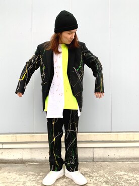 「ペイント」｜「アイテム（ジャケット/アウター）」を使った、Denさん（メンズ・169cm）の春コーディネート