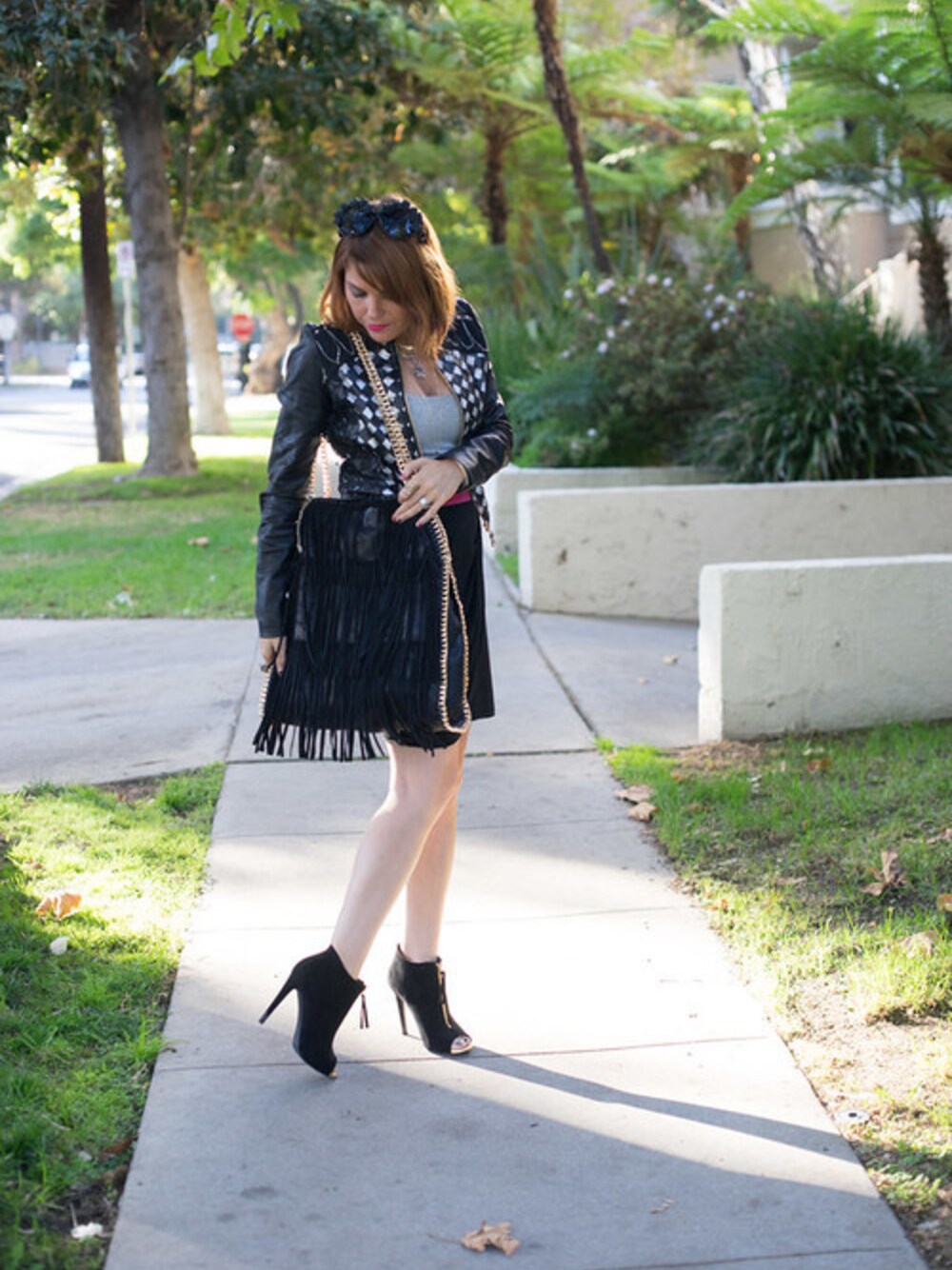「booties、fringe、hobo、jacket 、leather、MMS Design Studio、Peep-toe、Shop Glam Rock、target」｜Ali Levineさん（レディース）の秋コーディネートの1枚目の写真