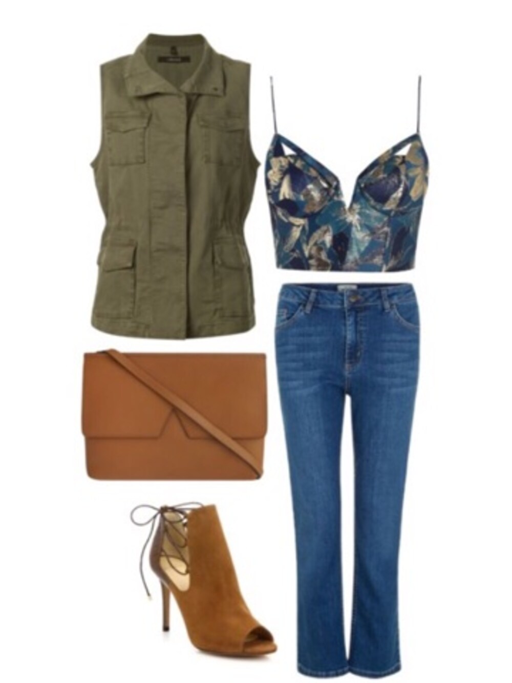 「Alexandre Birman、BAG、cross-body、heels、High-waisted、J BRAND、jeans、new look、vest、VINCE」｜Ali Levineさん（レディース）の夏コーディネートの1枚目の写真
