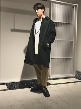 「お洒落さんと繋がりたい」｜「アイテム（ステンカラーコート）」を使った、タマちゃんさん（メンズ・168cm）の夏コーディネート