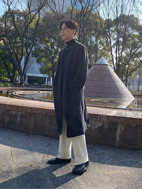 「アイテム（ノーカラーコート）」を使った、タマちゃんさん（メンズ・168cm）の冬コーディネート