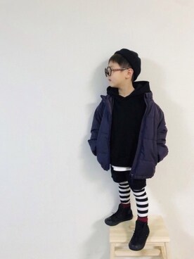 「アイテム（その他アウター、パープル系）」を使った、syun★さん（キッズ・110cm）の冬コーディネート
