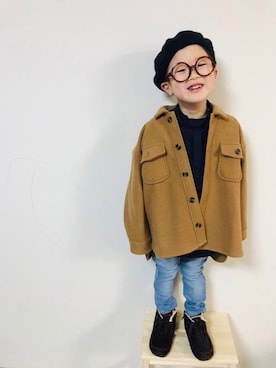 「アイテム（ミリタリージャケット、イエロー系）」を使った、syun★さん（キッズ・110cm）の冬コーディネート