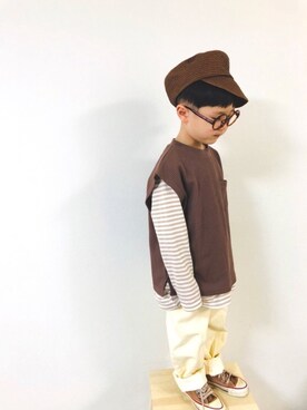 「アイテム（キャスケット、ブラウン系）」を使った、syun★さん（キッズ・110cm）の春コーディネート