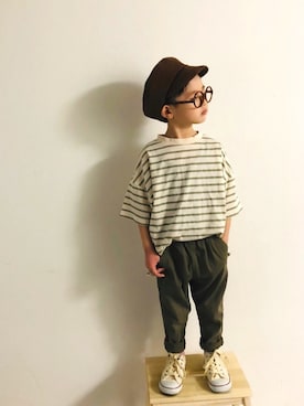 「アイテム（キャスケット、ブラウン系）」を使った、syun★さん（キッズ・110cm）の夏コーディネート
