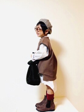 「むすめコーデ」｜「アイテム（ハンチング/ベレー帽）」を使った、syun★さん（キッズ・110cm）の秋コーディネート