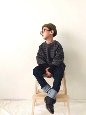 「CIAOPANIC TYPY（チャオパニックティピー）のOSORO USAコットン7分袖ボーダーTee（Tシャツ/カットソー）」を使った、syun★さん（キッズ・110cm）の秋コーディネート