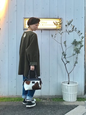 「usedのアイテム（ジャケット/アウター、グリーン系）」を使った、阪本 ケイコさん（レディース・160cm）の冬コーディネート