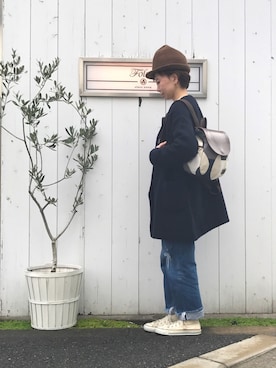 「folna（フォルナ）のアイテム（バックパック/リュック、グレー系）」を使った、阪本 ケイコさん（レディース・160cm）の冬コーディネート