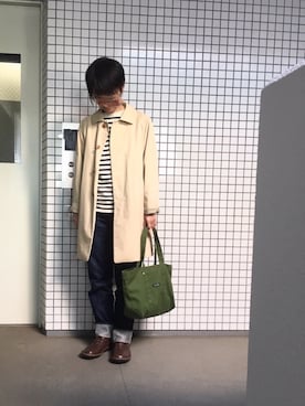 「シンプルおしゃれが好き」｜「アイテム（ステンカラーコート）」を使った、ヤエコさん（レディース・162cm）の秋コーディネート