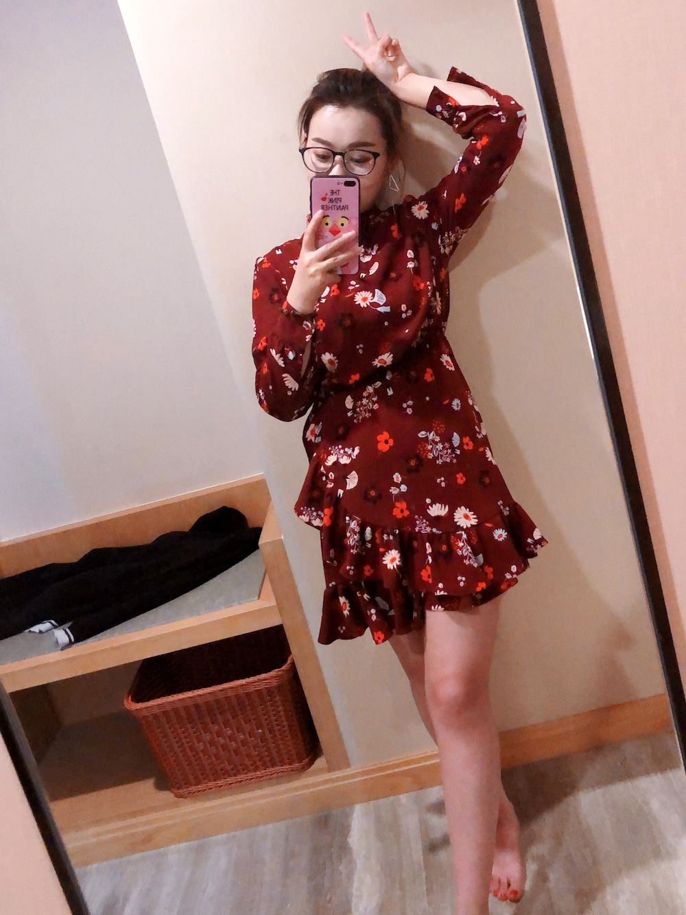 「H&Mのアイテム（スカート、レッド系）」を使った、蔷薇さん（レディース・162cm）の冬コーディネートの1枚目の写真