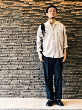 「ノーカラーシャツ」｜「アイテム（ニットキャップ/ビーニー）」を使った、Keirさん（メンズ・175cm）の春コーディネート
