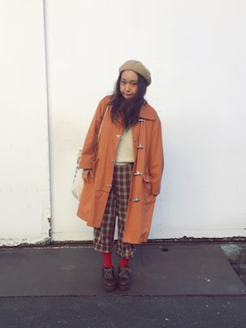 「アイテム（ダッフルコート、オレンジ系）」を使った、bakeさん（レディース・160cm）の冬コーディネート