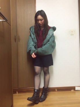 「シアータイツ」｜「アイテム（ジャケット/アウター）」を使った、bakeさん（レディース・160cm）の冬コーディネート