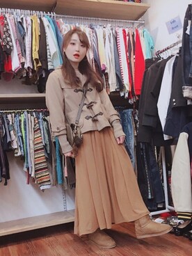 「マキシスカート」｜「アイテム（ダッフルコート）」を使った、bakeさん（レディース・160cm）の秋コーディネート