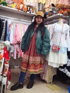 「ヴィンテージワンピース」｜「アイテム（帽子）」を使った、bakeさん（レディース・160cm）の冬コーディネート