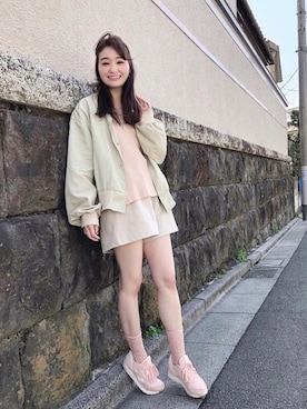 「キュロット」｜「アイテム（ブルゾン）」を使った、bakeさん（レディース・160cm）の春コーディネート
