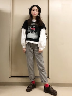 「袖ボリューム」｜「アイテム（その他シューズ）」を使った、bakeさん（レディース・160cm）の春コーディネート