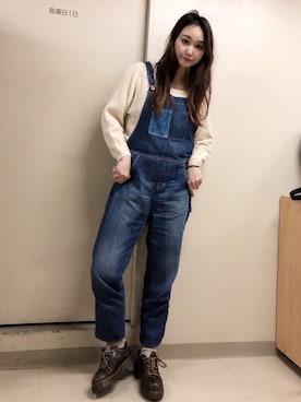 「白ニット」｜「アイテム（オールインワン・サロペット）」を使った、bakeさん（レディース・160cm）の冬コーディネート